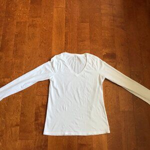 Pact 100% Organic Cotton Long Sleeve Top S White V Neck